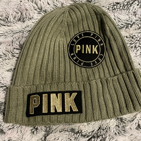 PINK Victoria’s Secret Olive Green Beanie Hat - Picture 1 of 3